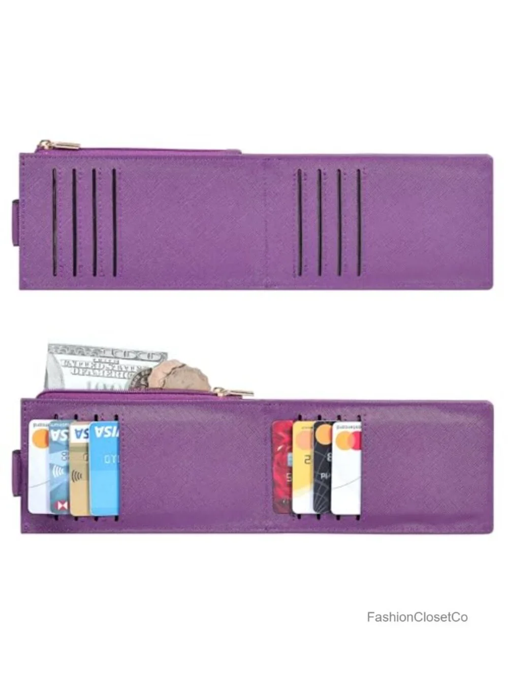 Slim Bifold RFID Blocking Card Holder Wallet with Zipper Coin Pocket
